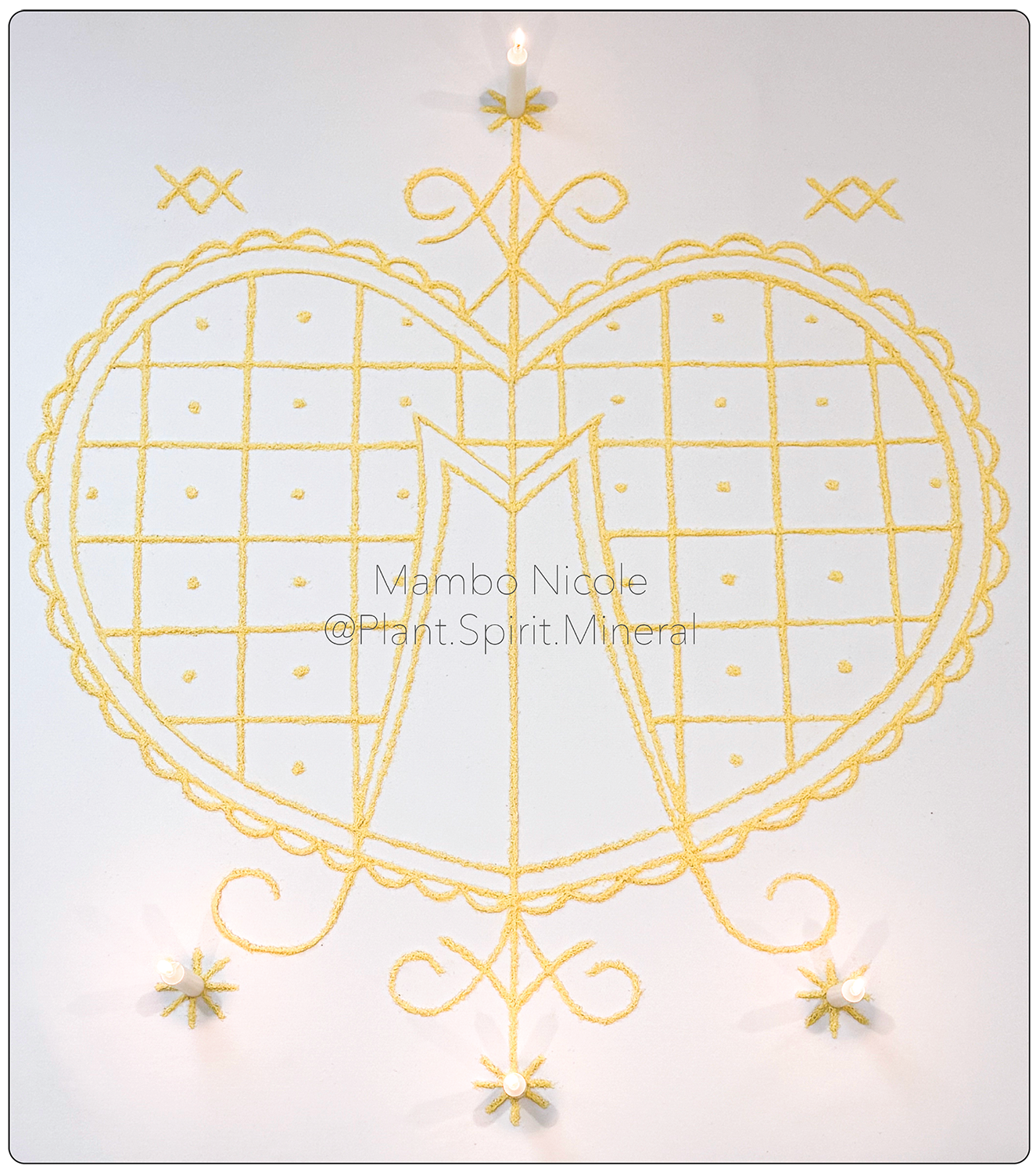 A veve made from corn meal for Metresili / Erzulie Freda by Mambo Nicole